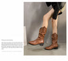 Chic Women's Mid-Calf Chelsea Boots in pleated leather, waterproof, non-slip, perfect for Winter 2024 style and comfort.