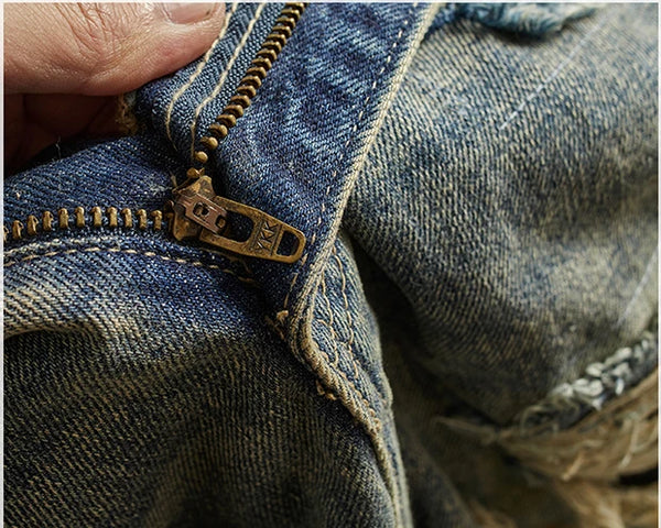 Side angle of Rebel Spirit Distressed Jeans, highlighting relaxed fit and comfort.