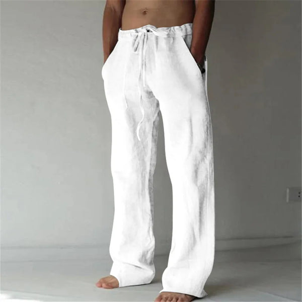 Lightweight linen cotton blend pants with elegant drape and relaxed fit