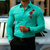 Bold red rose pattern shirt with vintage charm and modern comfort