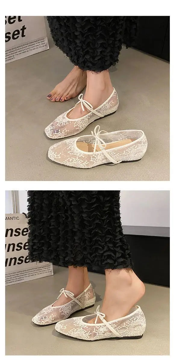 Elegant women's flats featuring square toe, bow embellishment, and shock-absorbing insole