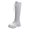 Stylish ankle high women's boots with lace-up closure, thick heel, non-slip rubber sole, perfect for fall and winter fashion.