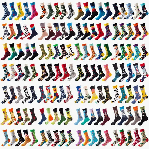 Brightly colored dress socks featuring unique designs for a stylish look.