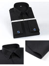 Professional blue dress shirt featuring French cuffs and matching cufflinks for executive presence