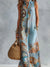 Retro printed maxi dress with vest styling and elegant turn-down collar detail