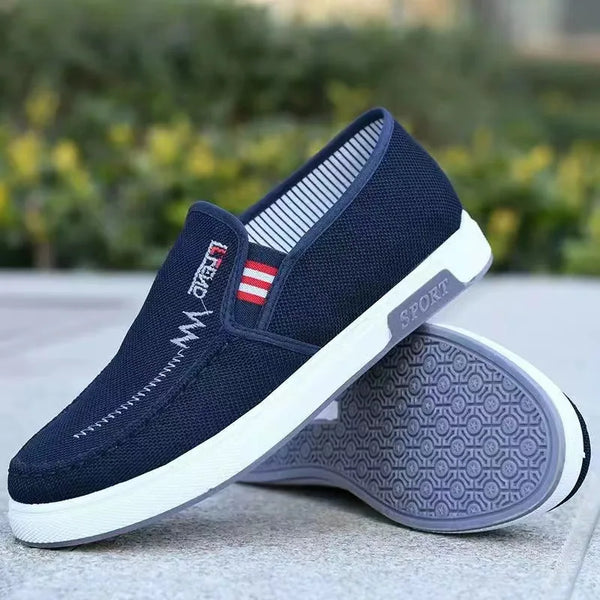 Comfortable men's slip-on shoes with breathable construction and secure lace-up fit