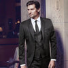 Elegant men's 3-piece suit in slim fit for business, formal events, and weddings, featuring a blazer, vest, and trousers.
