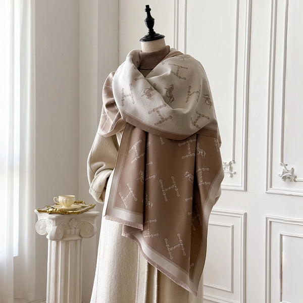 Winter's Whisper shawl showcasing a vintage-inspired floral pattern.