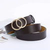 Chic double ring PU leather belt for women in classic black, perfect for jeans and dresses, stylish and adjustable accessory.