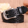 Women's Vintage Leather Belt with Pin Buckle in red, black, white, coffee, and camel for casual or formal wear.