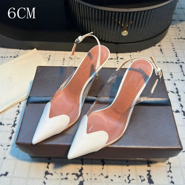 Modern transparent heels featuring pointed toe and slim design
