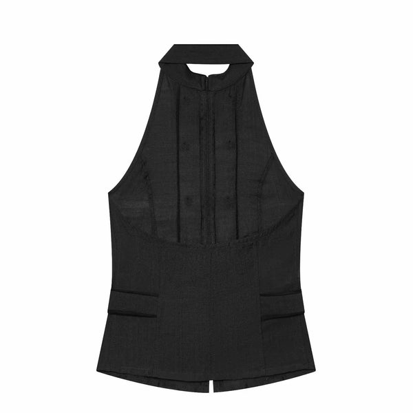 Luxe polyester halter top with elegant neckline and statement-making drape
