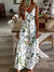 Floral V-neck A-line dress in ankle length with romantic garden print on flowing polyester fabric