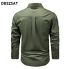 Men's outdoor cotton casual multi-pocket shirt in solid color, perfect for travel and adventure with a stylish V-neck design.