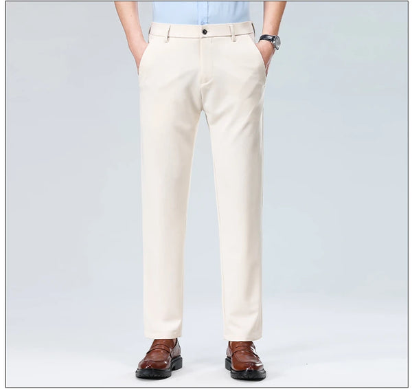 Close-up of breathable fabric weave on professional dress pants with moisture-wicking properties