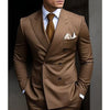 Suave double-breasted suit in navy blue, tailored fit for a sophisticated look.