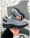 Industrial safety boots with rotating button fasteners and cushioned insole for long work days