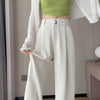 Women's elegant wide leg pants featuring structured high waistband and straight cut design