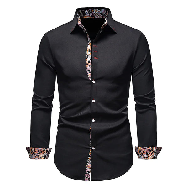 Classic Men's White Long Sleeve Polo Shirt with stand collar, single-breasted closure, perfect for business casual and all se