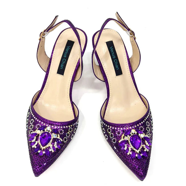 Crystal-embellished square heel sandals with PU insole and rubber outsole