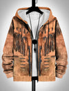 Front view of retro plaid zip-up hoodie showing distinctive patchwork pattern and zipper closure