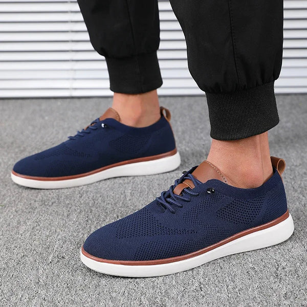 Comfortable knitted walking shoes for men in gray with textured rubber traction outsole