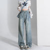 High-waist denim jeans with a relaxed fit, showcasing vintage Y2K style.