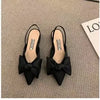 Elegant flat sandals with pointed toe, soft PU sole, and adjustable back strap