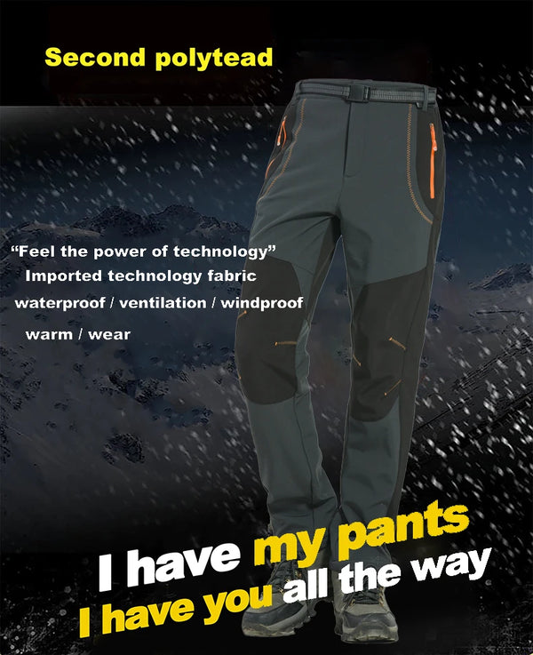 Breathable waterproof hiking pants with plush fleece interior for warmth