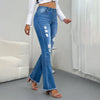Chic Light Blue Ripped Flared Jeans for Women