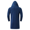 Men's hooded fleece-lined winter trench coat in black, featuring a mandarin collar and open stitch closure for easy layering.