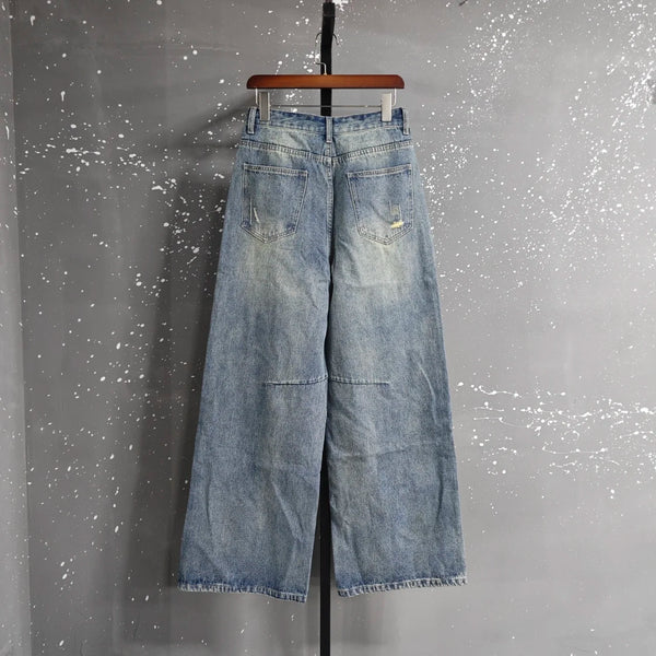 Premium washed blue wide leg jeans with unrestricted movement and comfort