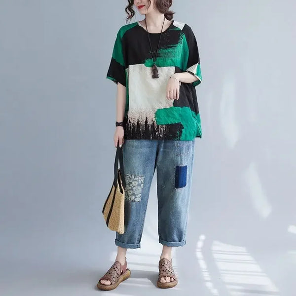 Versatile linen blend top in light gray, perfect for warm weather.