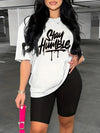 Casual cotton-polyester tee featuring nostalgic 90s letter graphics and classic neckline