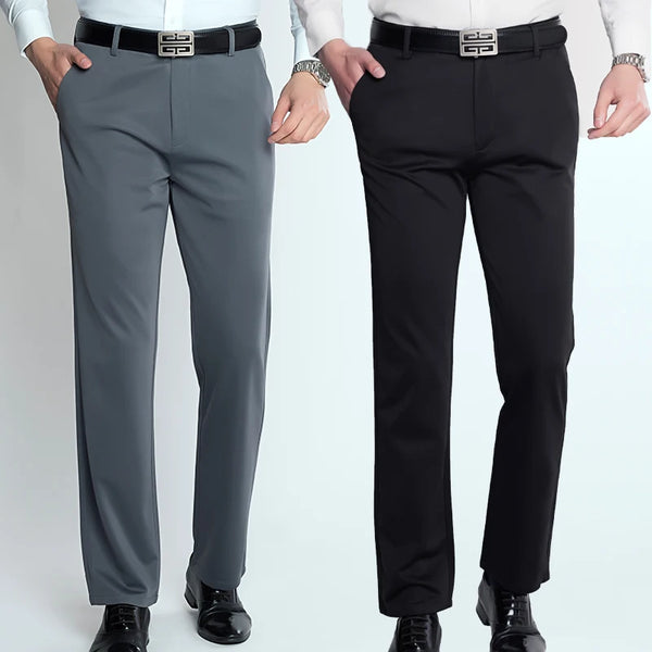 Straight leg suit pants with elastic waist for smart casual wear