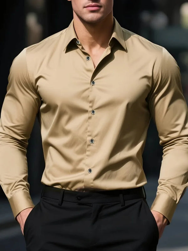 Versatile polyester dress shirt with turn-down collar suitable for office meetings and casual outings