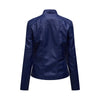 Women's slim fit PU leather motorcycle jacket in black, windproof, stylish, perfect for spring and autumn rides.