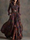 Full-length view of the Autumn Whispers Plaid Maxi dress, ideal for transitional autumn to winter fashion.
