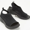 Open toe platform wedge sandals with mesh material and slip-on design