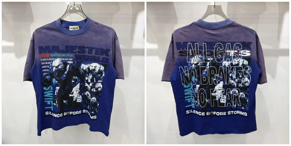 MAJESTIK cotton tee with shimmering rhinestone letters for urban style
