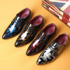 Side view of stylish floral men's dress shoes with durable rubber sole.