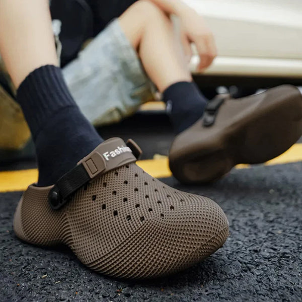 Men's chunky platform sandals with sculptural EVA construction and slip-on design