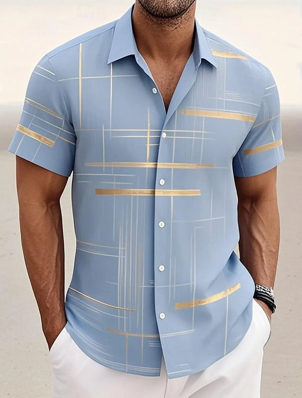 Casual geometric pattern shirt in premium polyester perfect for beach to brunch transitions