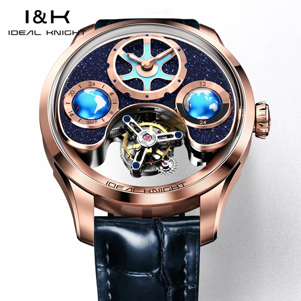 Global Voyager watch against a travel-themed backdrop.