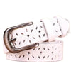 Women's Vintage Leather Belt with Pin Buckle in red, black, white, coffee, and camel for casual or formal wear.