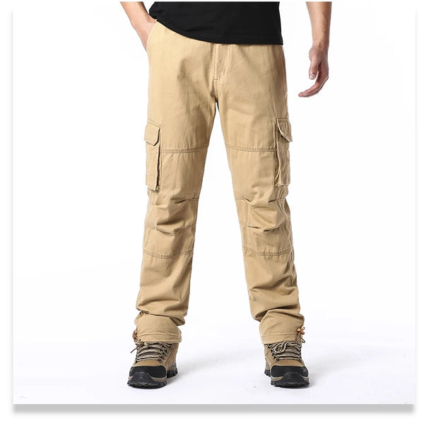 Cotton cargo pants with pleated front and generous cargo pocket storage