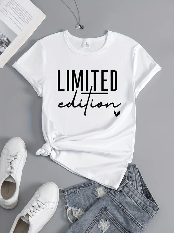 Urban style graphic tee with bold text print and breathable knit fabric
