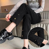 Chic high waist straight leg jeans for women in distressed wash, perfect for casual outings and office wear.