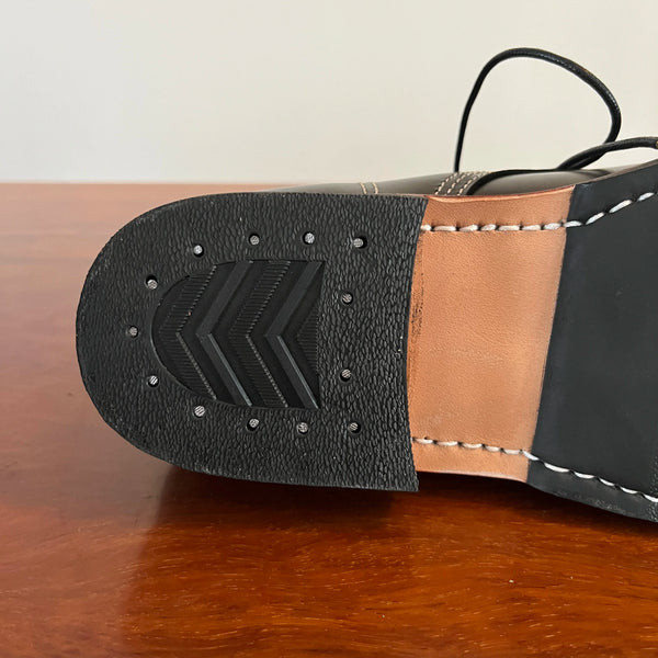 Casual office wear styled with handmade leather boots.