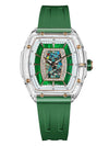 Luxe rubber band watch with a radiant sapphire crystal face for a glamorous look.